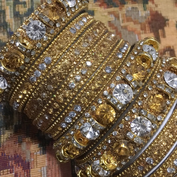 Golden Rhinestone Bangle Set - Picture 2 of 3